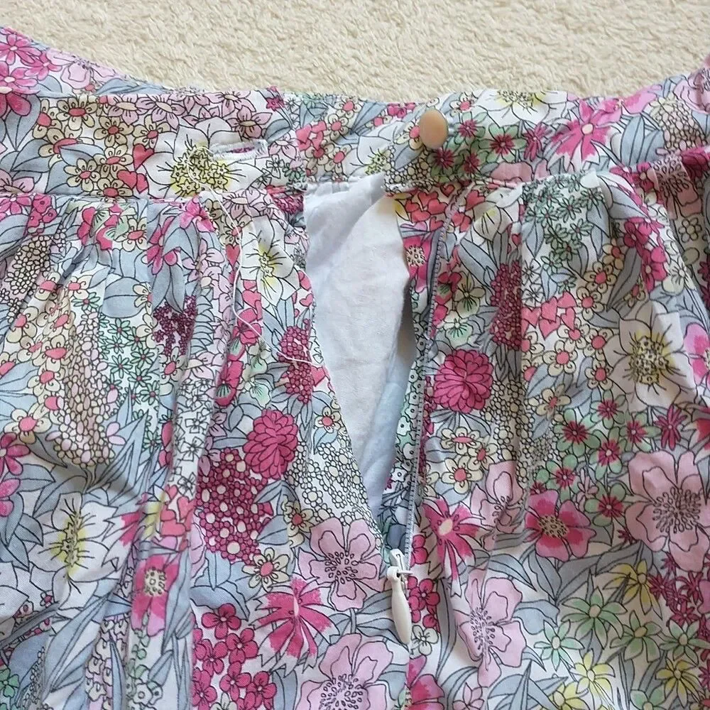 Jacadi Paris Skirt Girls 4A 104 Multicolor Floral Lined Cotton Flare A Line